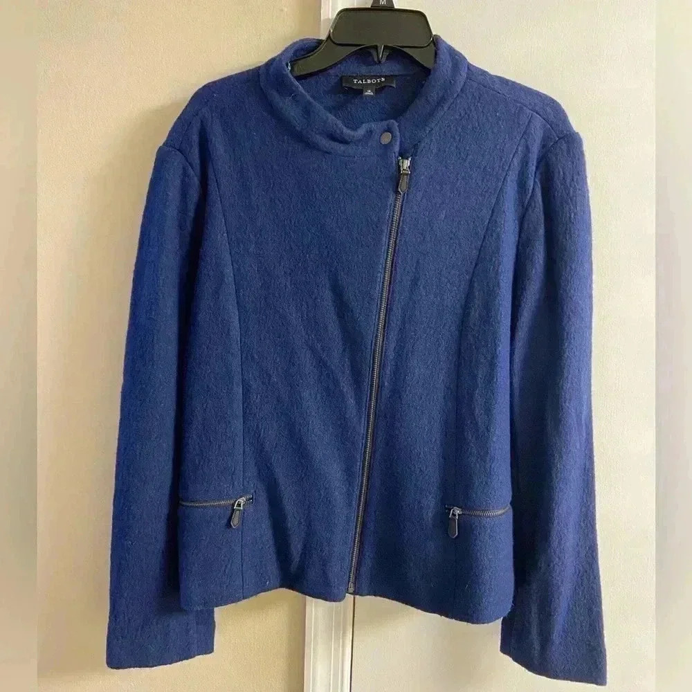 Talbots Navy Blue Wool Blend Moto‎ Jacket Size 18
